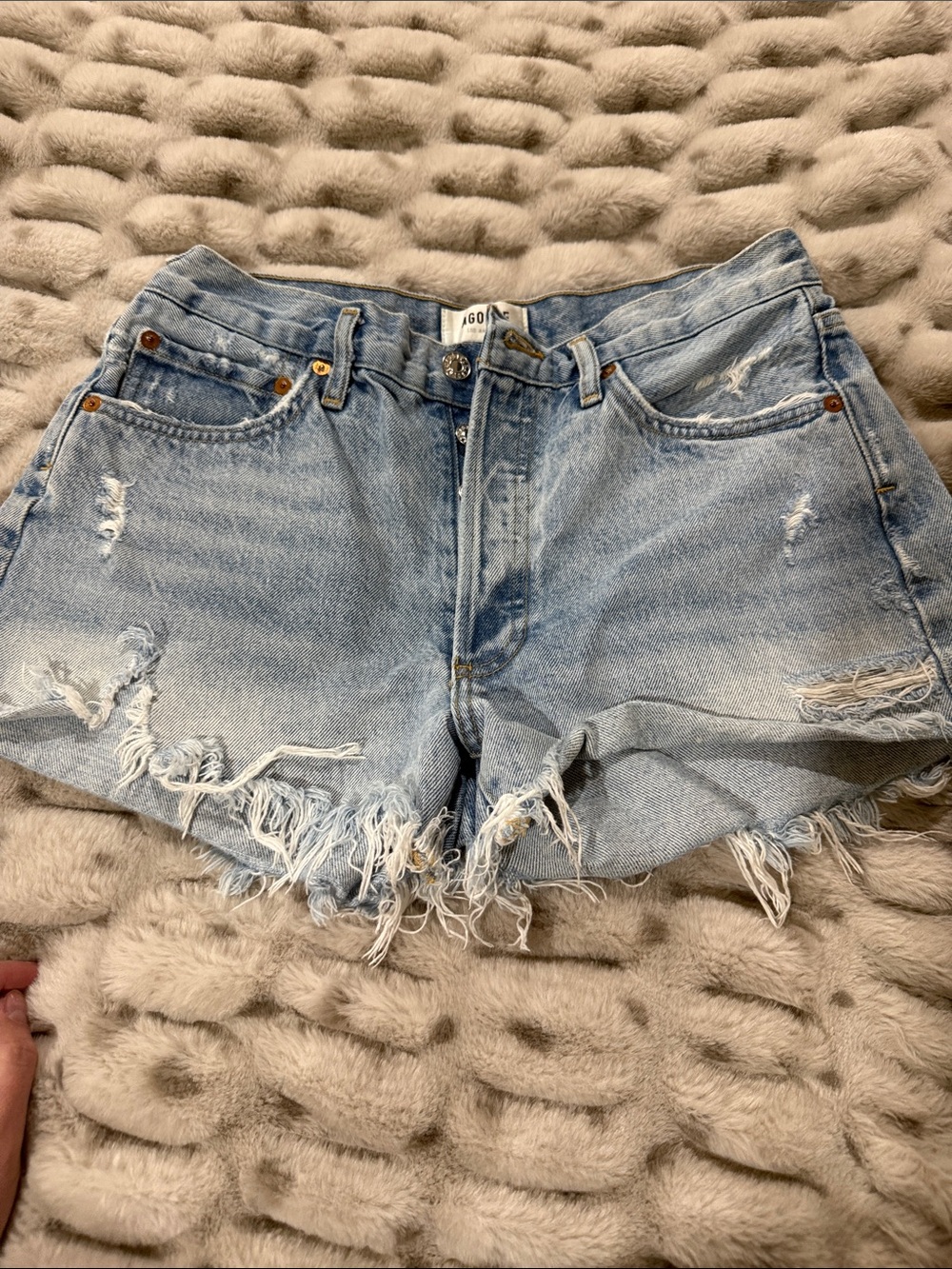 Agolde Light Blue Distressed Denim Cutoff Shorts 27